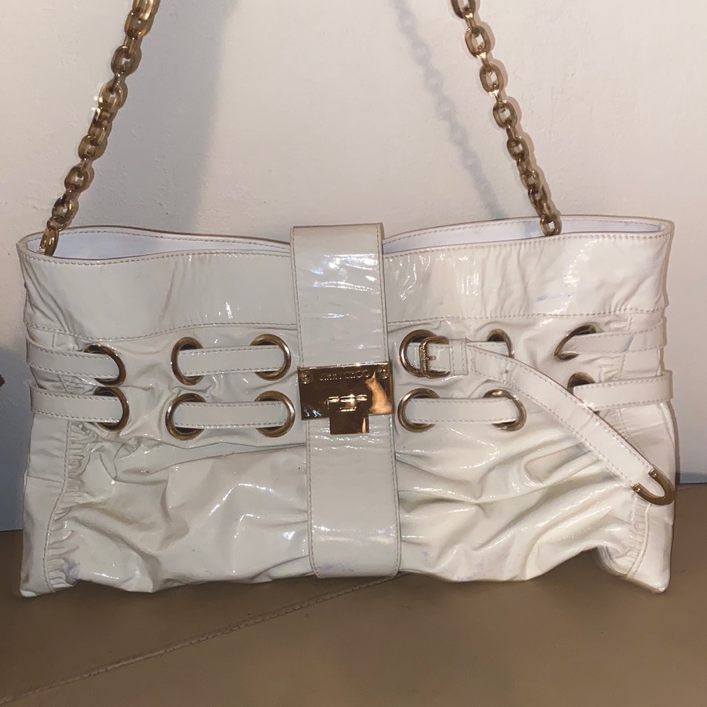 Y2K JIMMY CHOO PATENT WHITE LEATHER SHOULDER BAG